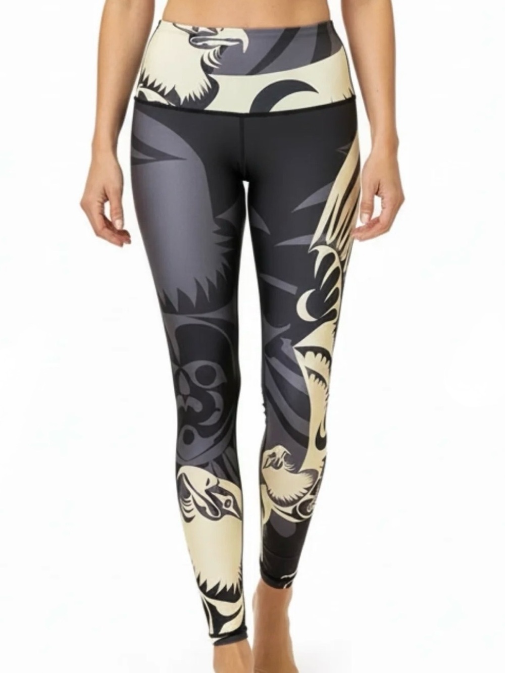 NOMINOU New Eagle Gold Leggings Indigenous Artistic Black Grey Cream Large